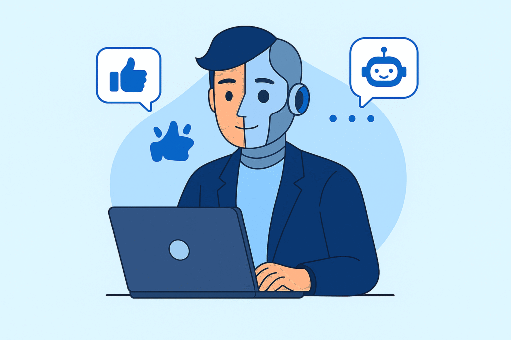 Ilustración de un asistente IA ayudando a una empresa con tareas automatizadas
